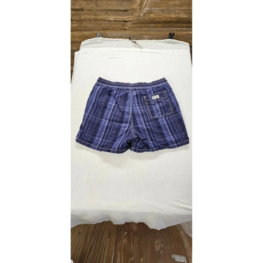 Vtg Polo Ralph Lauren Blue Plaid Swim Trunks Mens Large 5 Inch Inseam Mesh Lined
